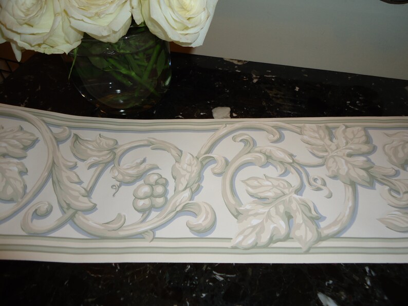 Vintage 6 Rolls Wallpaper Border G Vine Design Cream Celadon Toffee Colors Each Roll 7 Inch By 5 Yards - Wallpaper Border Design By Color Vintage 6 Rolls Wallpaper Border G Vine Design Cream Celadon Toffee Colors Each Roll 7 Inch By 5 Yards - Wallpaper Border Design By Color