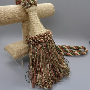 Decorative 6 inch Green, Red and Cream Tassel Tieback Full Skirt