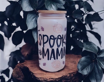 Taza de café helado de vidrio esmerilado Spooky Mama