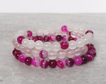 Vibrance Stack Bracelet - White Jade, Rose Quartz, Pink Agate - Healing Spiritual Jewelry