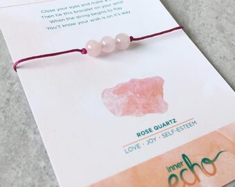 Rose Quartz Gemstone Wish Bracelet - Meaningful Love Friendship Bracelet - Yoga/Meditation Jewelry