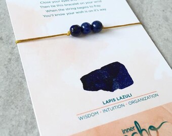 Lapis Lazuli Gemstone Wish Bracelet - Stocking Stuffer - Meaningful Gift - Wisdom Friendship Bracelet - Yoga/Meditation Jewelry