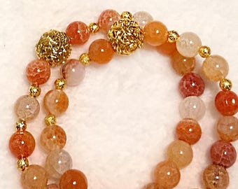 Courageous Agate Gemstone Bracelet - Gold Plated Detail - Healing Crystals