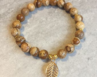 Jasper Gold Leaf Charm Bracelet - Weightless - Healing Gemstone Jewelry