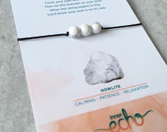 Howlite Gemstone Wish Bracelet - Stocking Stuffer - Meaningful Gift - Calming Friendship Bracelet - Yoga/Meditation Jewelry