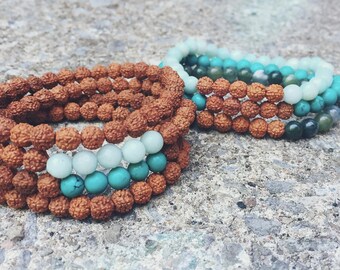 Rudraksha + Gemstone Mala Bracelet Set- Mala Meditation Yoga Jewelry