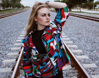 Retro Abstract Technicolor Jacket, Women's Medium, One of a Kind