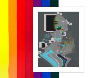 Papillon Original Art Print, Psychedelic Wall Art, Glitch Art