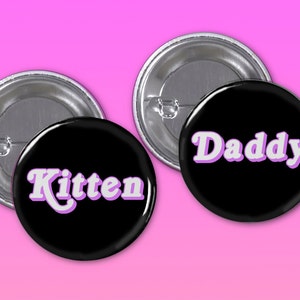 Kitten + Daddy Duo 1 1/4 Inch Pinback Button Set, Backpack Buttons, Tumblr Pins