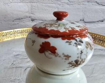 Occupied Japan Sugar Bowl, Adorned with Geishas, Ladies, Red, Vintage