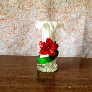 Vintage Art Glass Bud Vase Adorned W HandBlown Flower