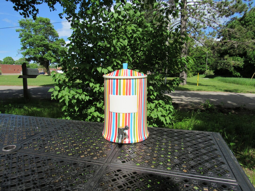Tabletops Gallery Beverage Dispenser Striped, Hand Painted, Drink