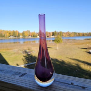 Vintage Flavio Poli Seguso Murano Sommerso Vase Amethyst, Purple, Cranberry, Red, Clear Cased Glass Teardrop,  Tall Gocce Vase