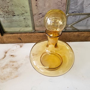 Mid Century Glass Decanter, Honey Amber Vintage Art Glass, Barware . image 3