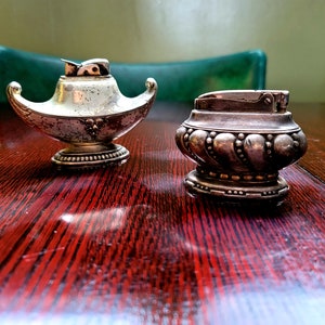 Vintage Table Lighters -Evans Genie Lamp - Ronson Silver Plate Table Lighter "CROWN" Made In USA