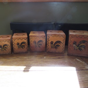 Vintage Hand Painted Dove Tail Kitchen Canister Set By Woodpecker Woodware, Set Of 5, Mid Century Kitchen Storage