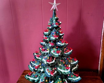 Ceramic Christmas Tree W Cardinals & Ornaments One Of A Kind Vintage Christmas