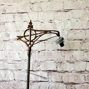 Vintage Art Deco Floor Lamp, Embossed Brass, Marble Base