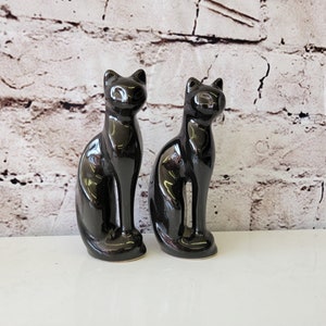 Mid Century Cool Cats, Art Deco , MCM , Mid Century Modern Decor , Egyptian Style Cat, Mantle Decor, Pair Ceramic Cat Vases