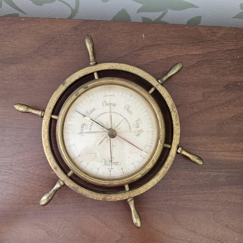 Barometer Weather Ship Vintage Ship's Wheel BAROMETER Nautical Brass Marine - Etsy
