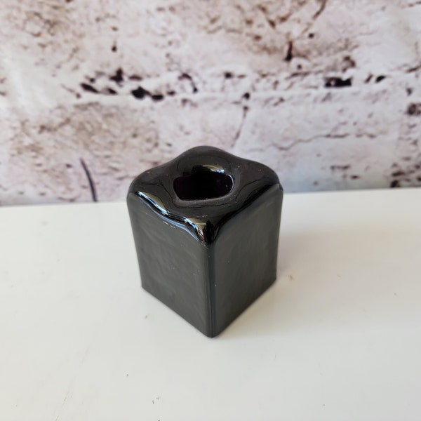 MCM Blenko Black Amethyst Ice Cube Candlestick Holder, Elusive Color