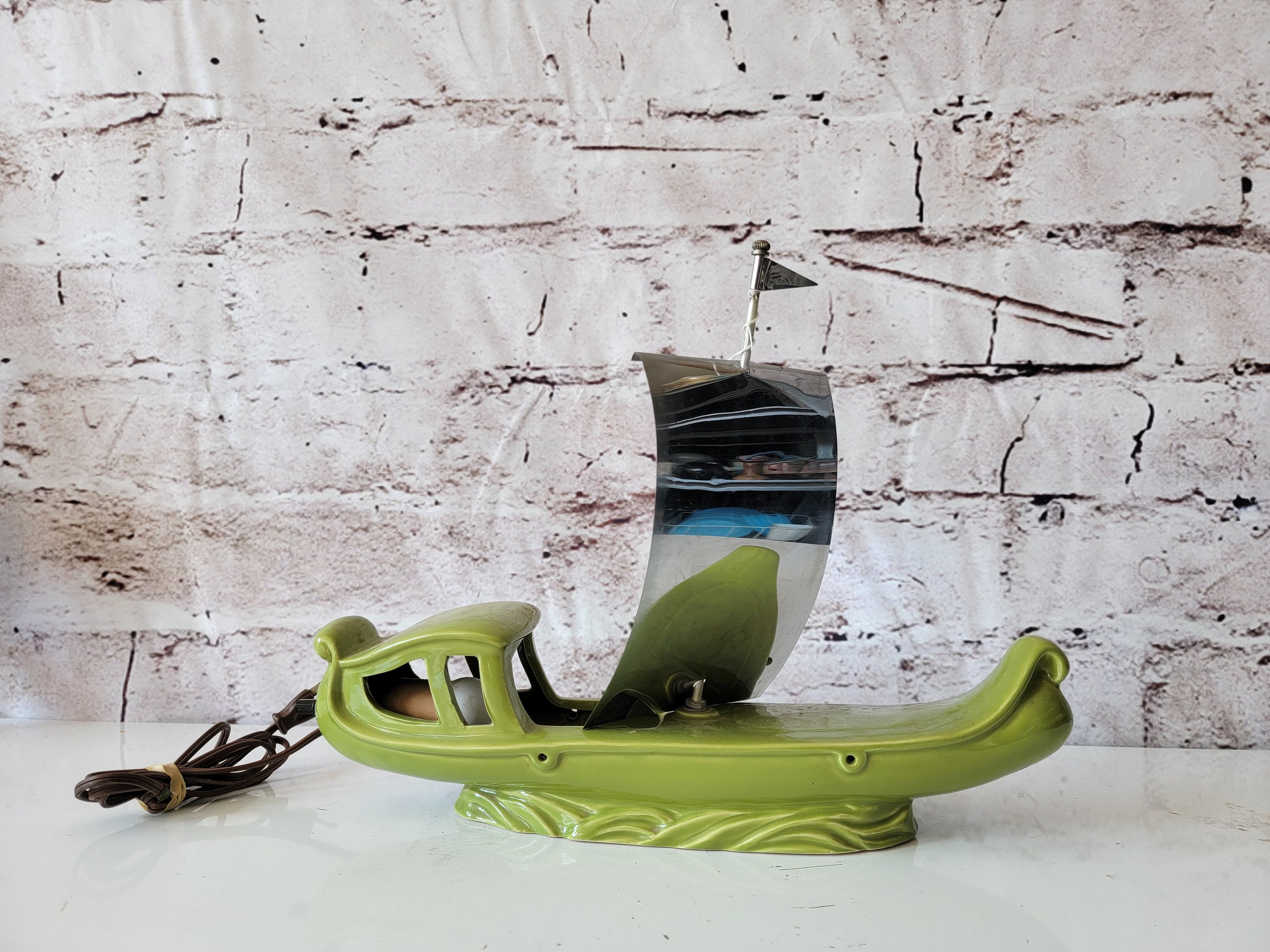 Mid Century Green Ceramic Boat TV Lamp Vintage Lighting Lamp Etsy