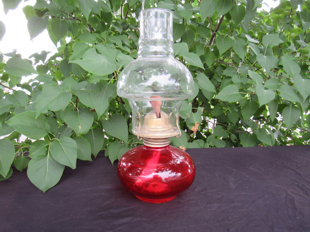 Vintage Oil Lamp Red Oil Lamp Etsy