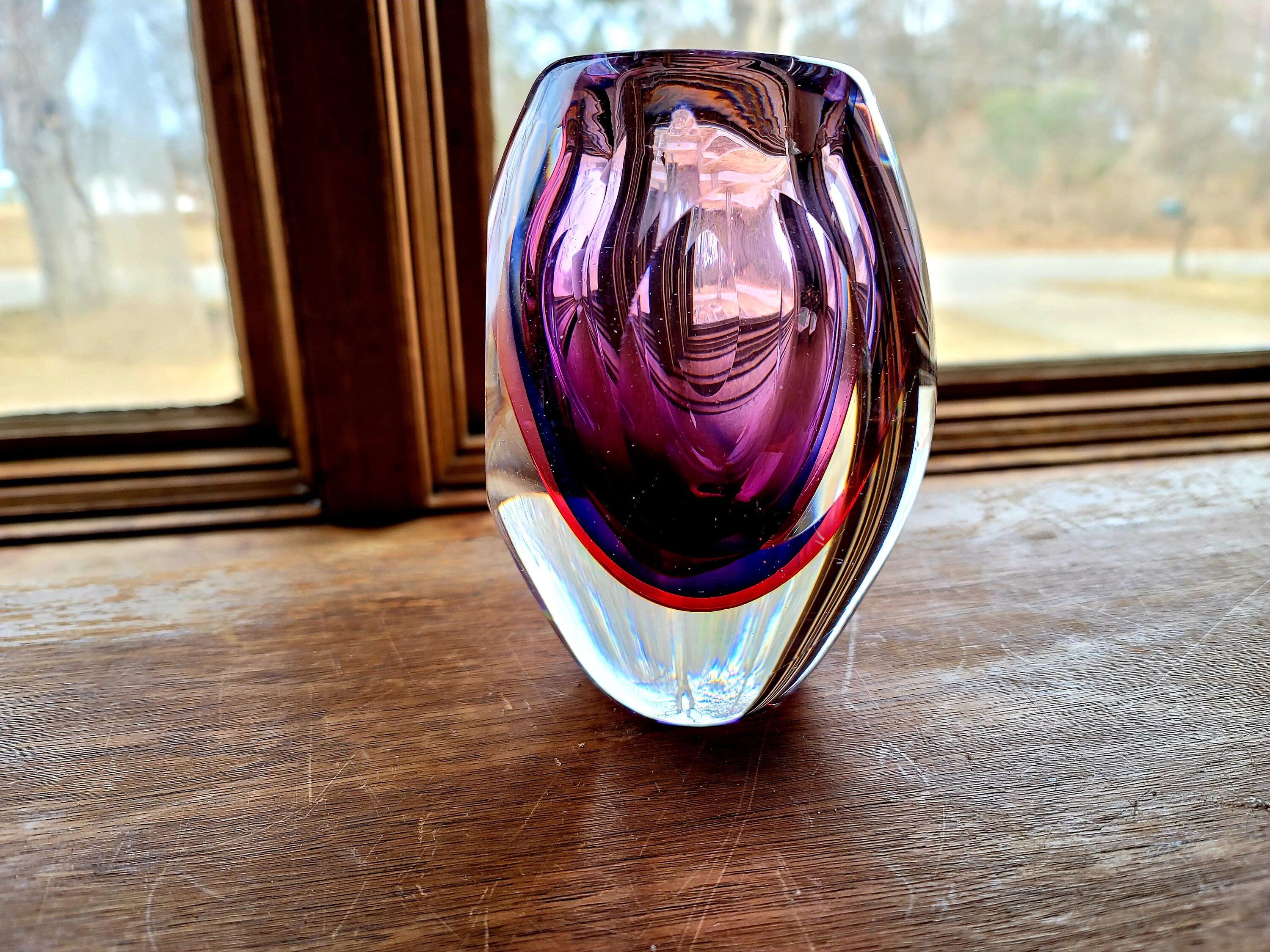 Murano Studio Glass Vase Faceted Murano Sommerso Pink Purple Etsy