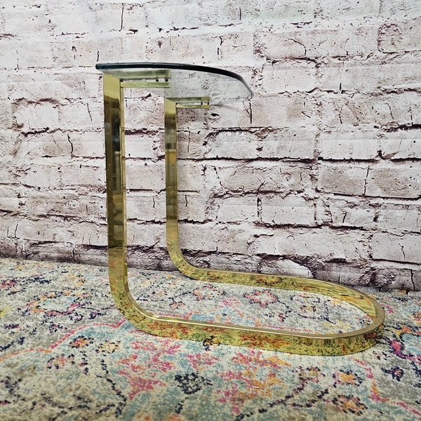 Midcentury Hollywood Regency Brass & Glass Side Table or End Table