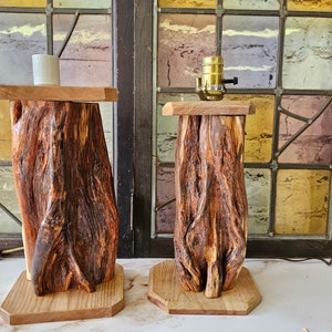 Handcrafted Wood Table Lamps Pair, Cottage, Cabin, Lodge Decor