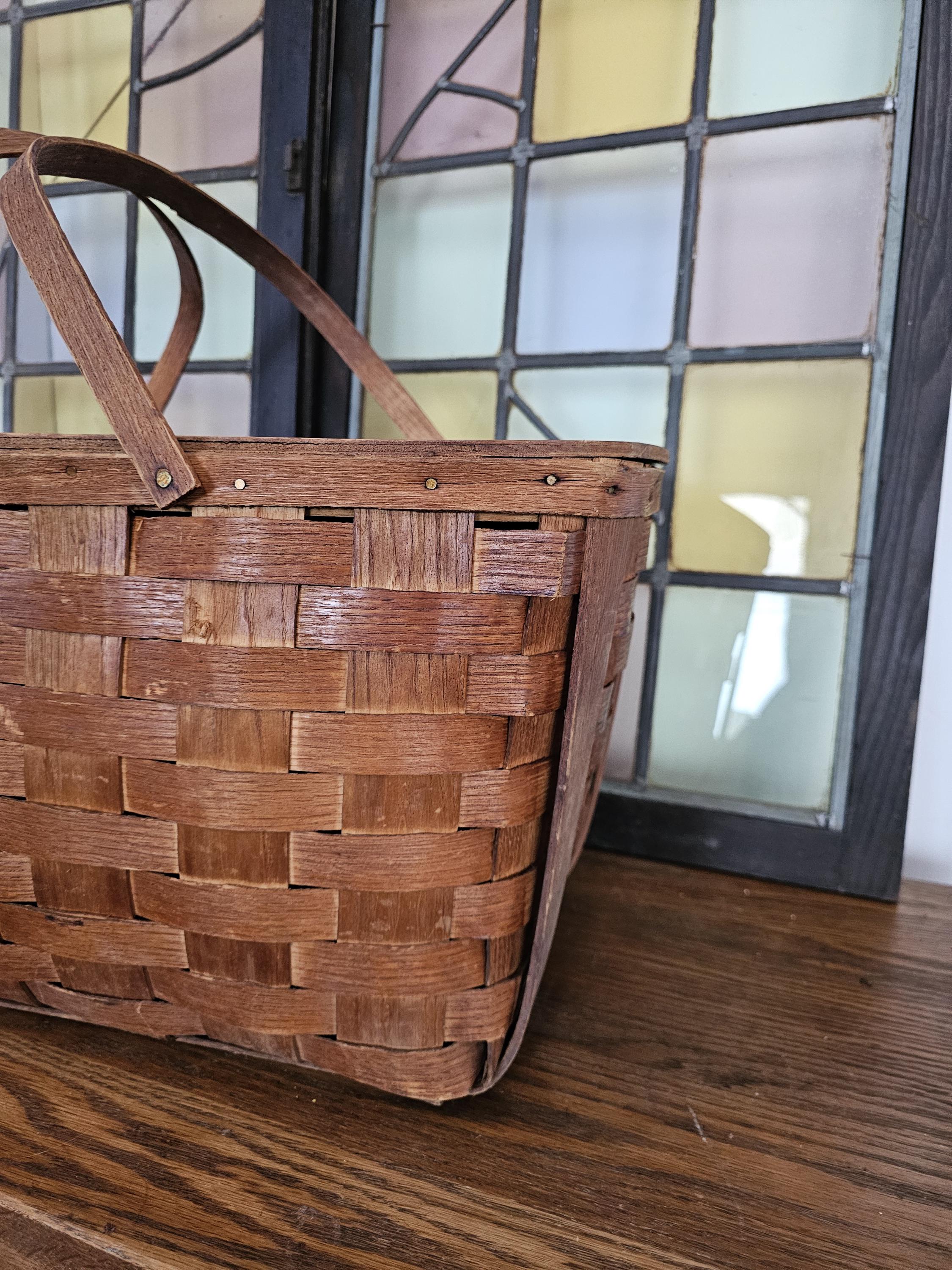 Pinic Hinge Vintage Wooden Lidded Picnic Basket, Hinge Lid, Two Handles, Rustic ...