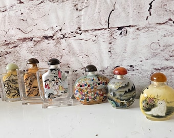 Vintage Reverse Painted Perfume Snuff Bottles, Pięć dostępnych, Sprzedawane oddzielnie