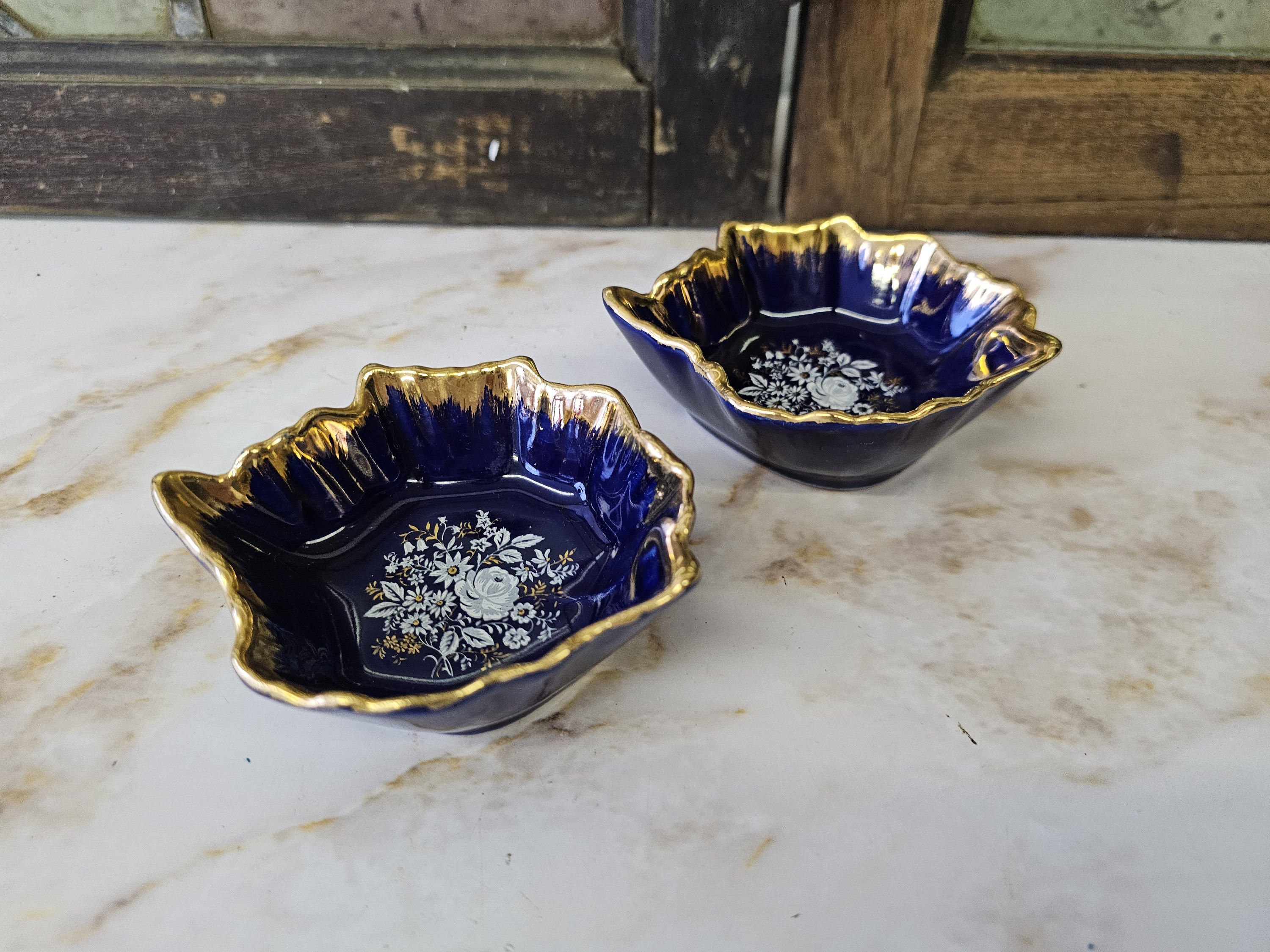 Delicate Limoges Porcelain, Colbalt and Blue Trim, Beautiful White