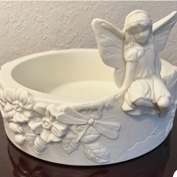 Partylite Spring Song Fairy Candle Holder Bird Bath Ivory Porcelain #P7424