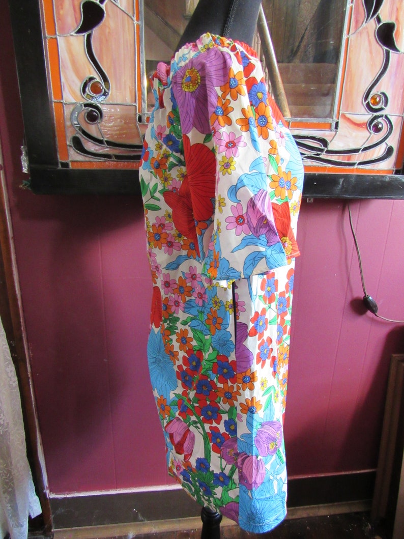 Flower Power Mod Dress XSSmall Mini Twiggy Dress,Summer Cotton Shift Dress Vintage Handmade Dress 60s Vintage Dress With Pockets