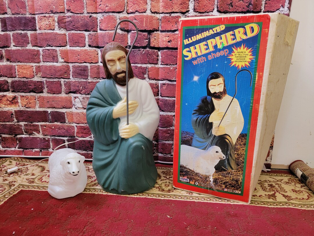 Blow Mold Outdoor Nativity Scene Shepard With Sheep With Lights Holiday