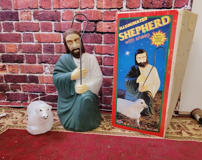 Blow Mold Outdoor Nativity Scene Shepard With Sheep With Lights Holiday