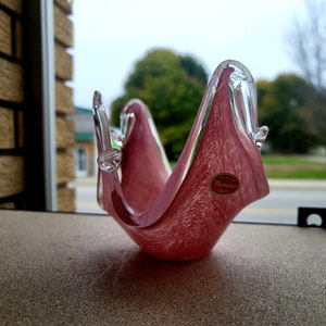 Vintage Murano Art Glass Centerpiece, Hand Blown Pink Bowl, Twisted Petal Design, Made in Italy, Venetian Glass, MCM, Mid Century Art Glass