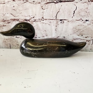 Wooden Duck Decoy Hand Carved and Painted Glass Eyes Vintage