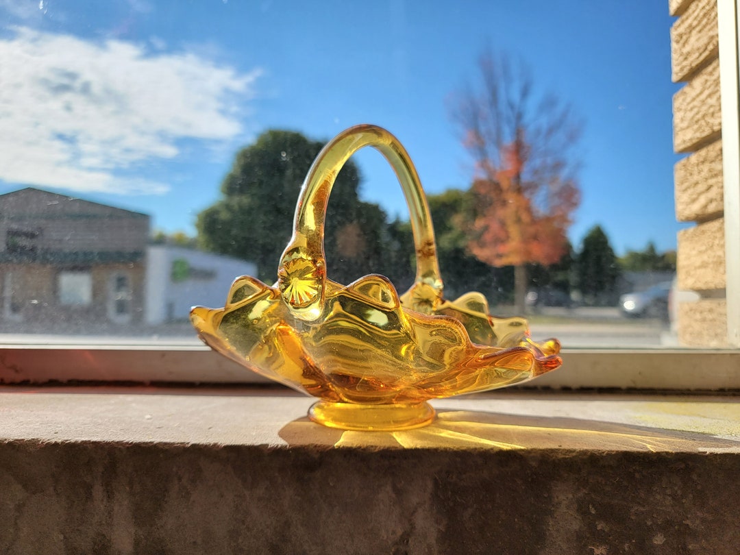 Viking Art Glass Epic Double Crimp 8inch Amber Basket Etsy
