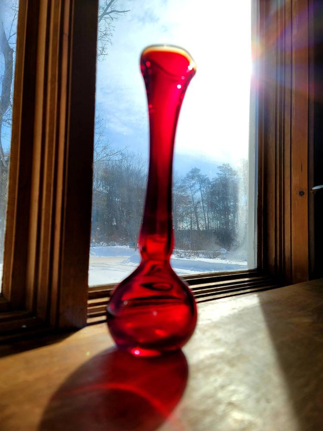 Ruby Tangerine Rainbow Art Glass Vase MCM Mid Mod Mid Century Art Glass