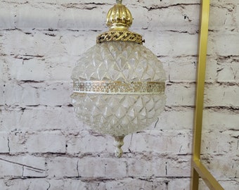Vintage Swag Lamp, Diamond Cut Brass Accents MCM Decor and Lighting