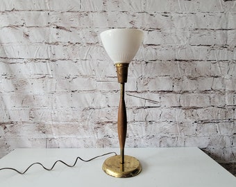 MCM Torchiere Table Lamp, Teak and Brass, George Briard Style, Vintage