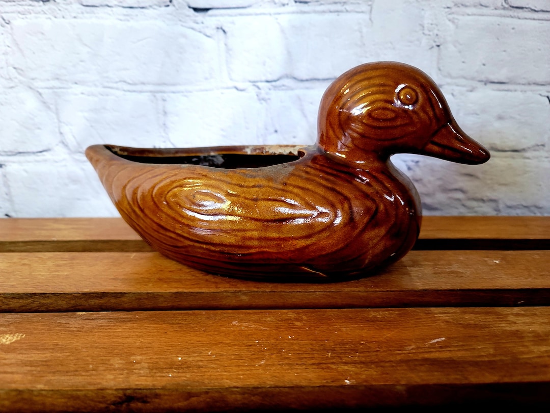 Vintage Planter Stoneware Duck Decoy Planter Etsy