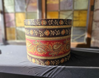 Vintage Round Travel Hat Box Train Case, Paisley Pattern