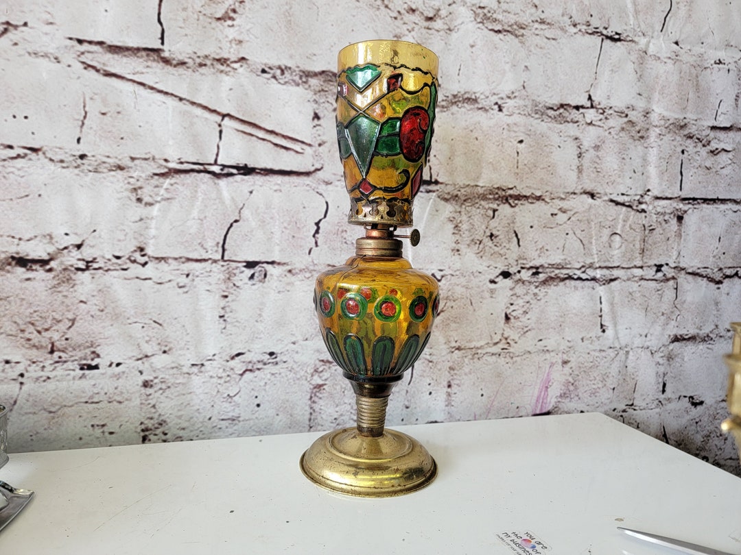 Lamplight Farms Kerosene Lamps , Oil Lamp, Faux Stained Glass Etsy