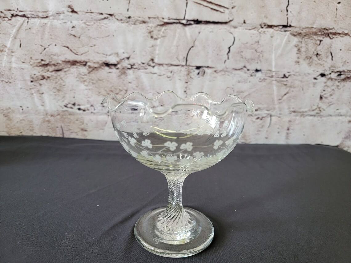 Eamon Irish Crystal Candy Dish Compote Hand Engraved Shamrocks Etsy