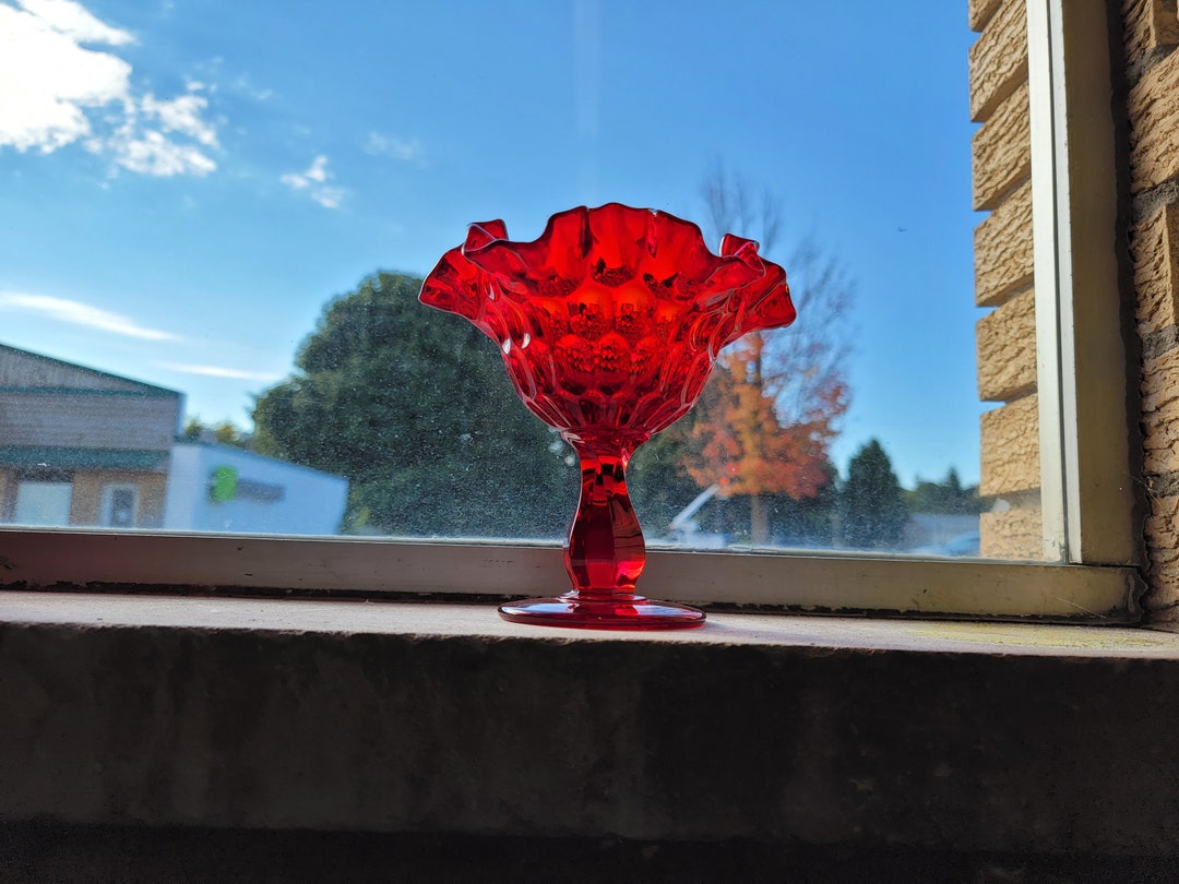Fenton Ruby Red Bowl Ruffle Fenton Ruby Red Ruffled Thumbprint Compote Candy Dish - Etsy