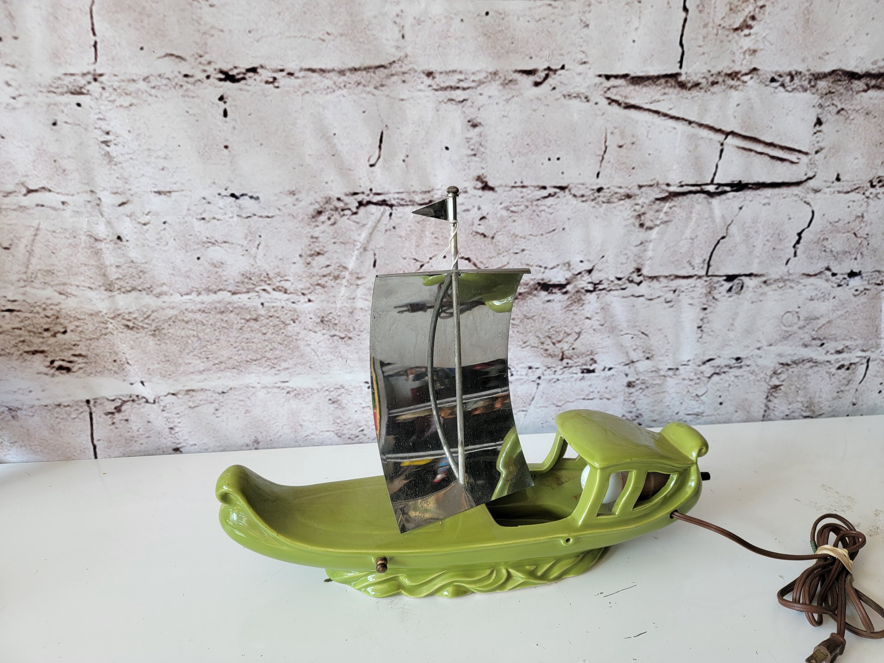 Mid Century Green Ceramic Boat TV Lamp Vintage Lighting Lamp Etsy