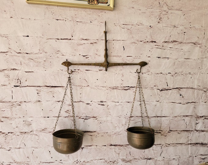 Antique Hanging Brass Equal Arm Balance Scale With Hanging Copper ...